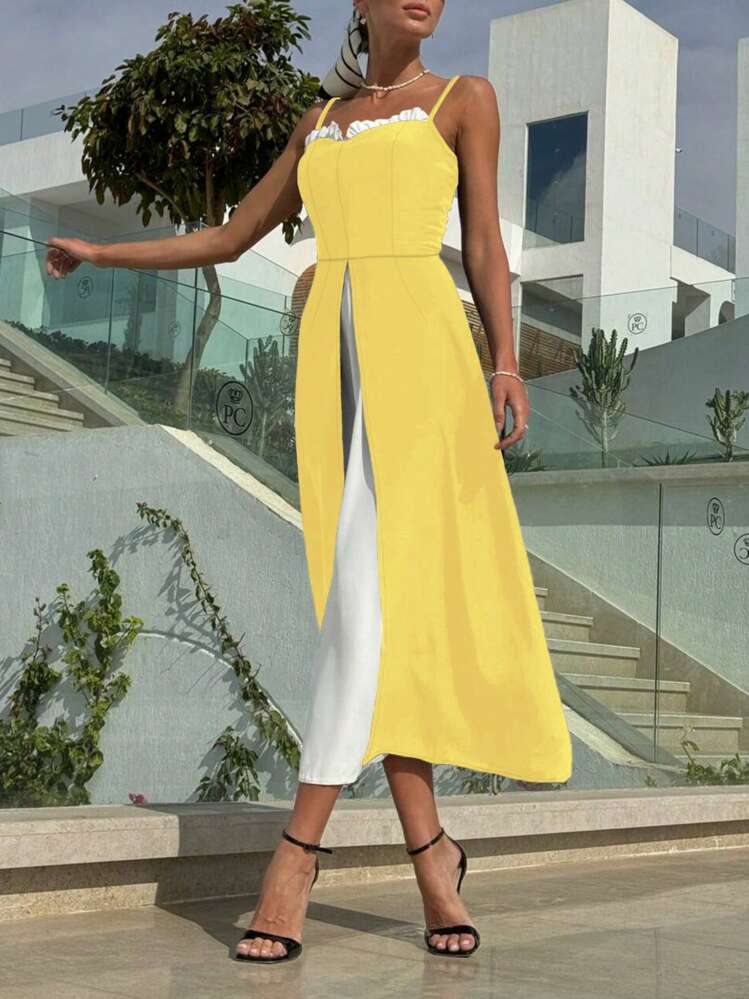 Color block cami dress in yellow