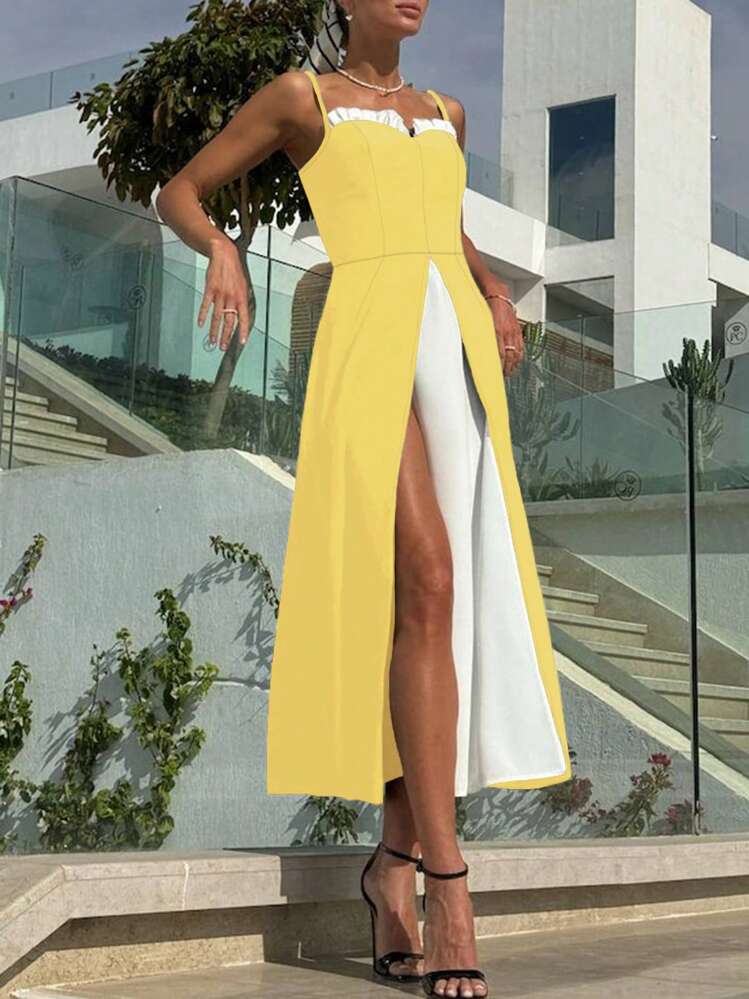 Color block cami dress in yellow