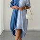 Color block short sleeve single breasted shirt dress in blue