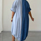 Color block short sleeve single breasted shirt dress in blue