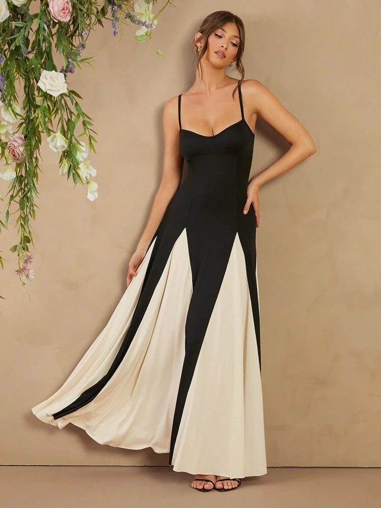 Color block spaghetti strap maxi in multi