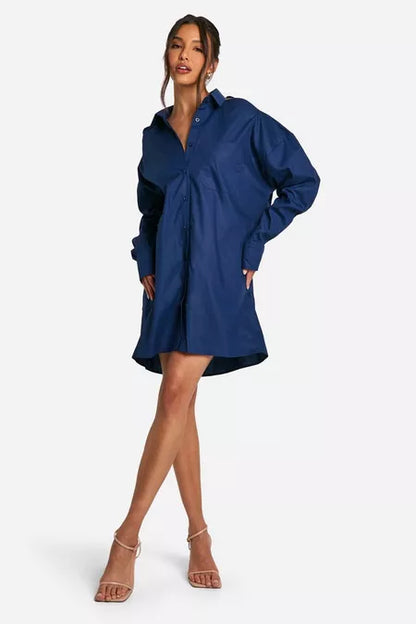Cotton cut out shirt dress in blue