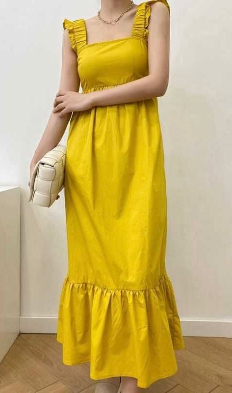 Yellow square neck maxi dress