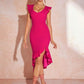 Deep v-neck tie cross back asymmetrical hem dress in pink