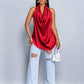 Deep v neck backless halter straps top in red