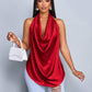 Deep v neck backless halter straps top in red