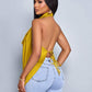 Deep v neck backless halter straps top in yellow