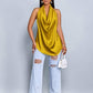 Deep v neck backless halter straps top in yellow