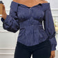 Denim look off shoulder long sleeve blouse in multi