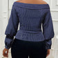 Denim look off shoulder long sleeve blouse in multi