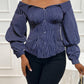 Denim look off shoulder long sleeve blouse in multi
