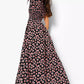 Ditsy print shirred waist maxi dress in black