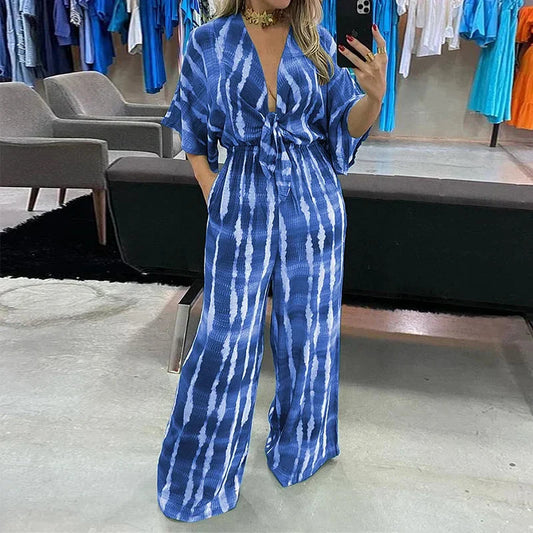 Dolman sleeves v neck jumpsuit in blue