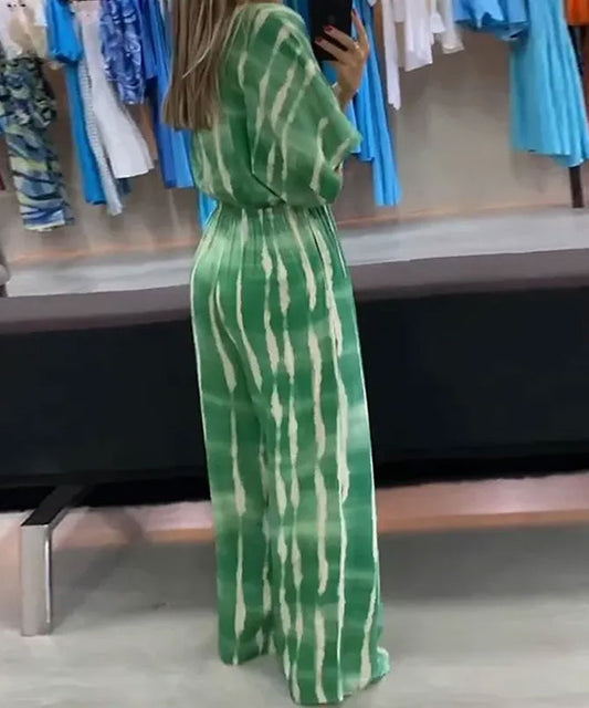 Dolman sleeves v neck jumpsuit in green