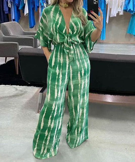 Dolman sleeves v neck jumpsuit in green