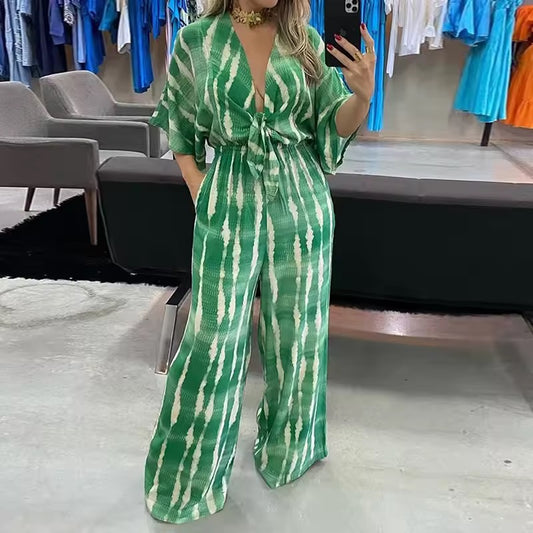Dolman sleeves v neck jumpsuit in blue