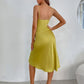 Draped backless split thigh cami dress in yellow