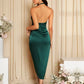 Draped backless halterneck dress in green