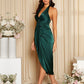 Draped backless halterneck dress in green