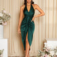 Draped backless halterneck dress in green