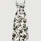 Ruched waist flared hem strap dress in multi
