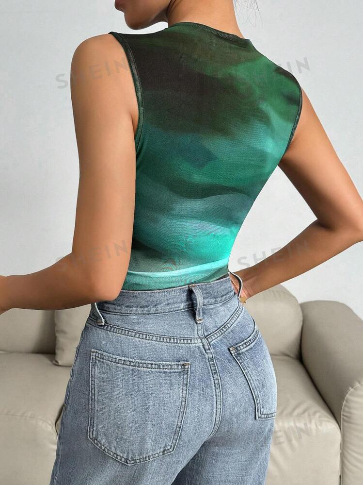 Essnce ombre pleated waist cinched bodysuit in green