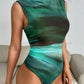 Essnce ombre pleated waist cinched bodysuit in green