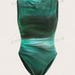 Essnce ombre pleated waist cinched bodysuit in green