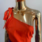 Colorblock one shoulder tie detail front slit dress in multi