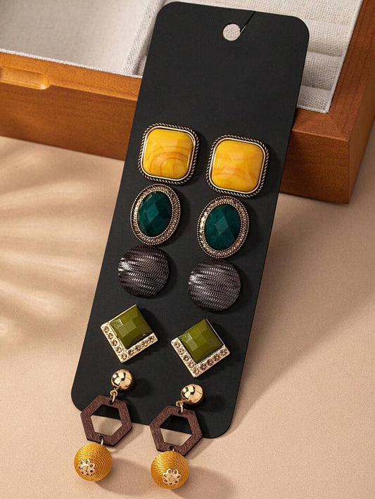 Five pairs versatile retro classical earrings set in multi