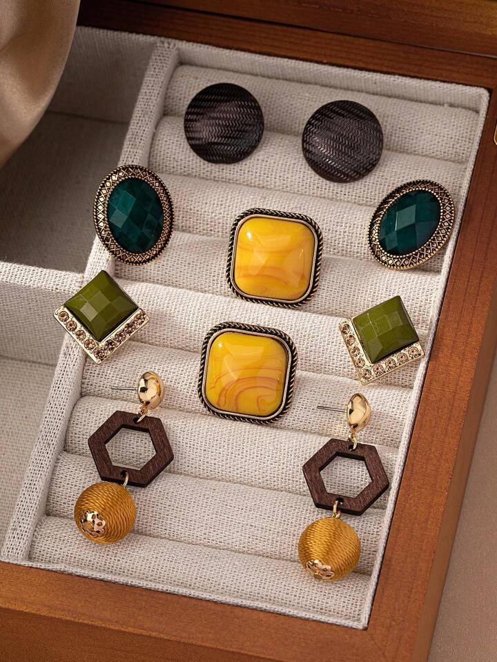 Five pairs versatile retro classical earrings set in multi