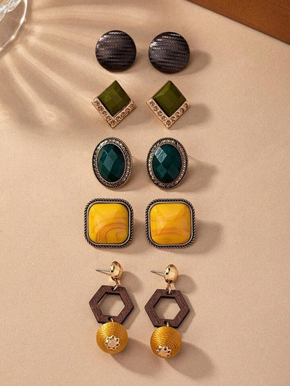 Five pairs versatile retro classical earrings set in multi