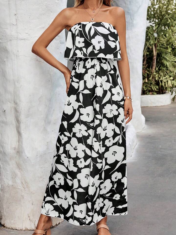 Floral best sale tube jumpsuit