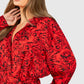 Floral batwing belted shirt dress in red