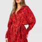 Floral batwing belted shirt dress in red