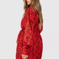 Floral batwing belted shirt dress in red