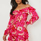 Floral off shoulder mini dress in red