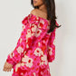 Floral off shoulder mini dress in red