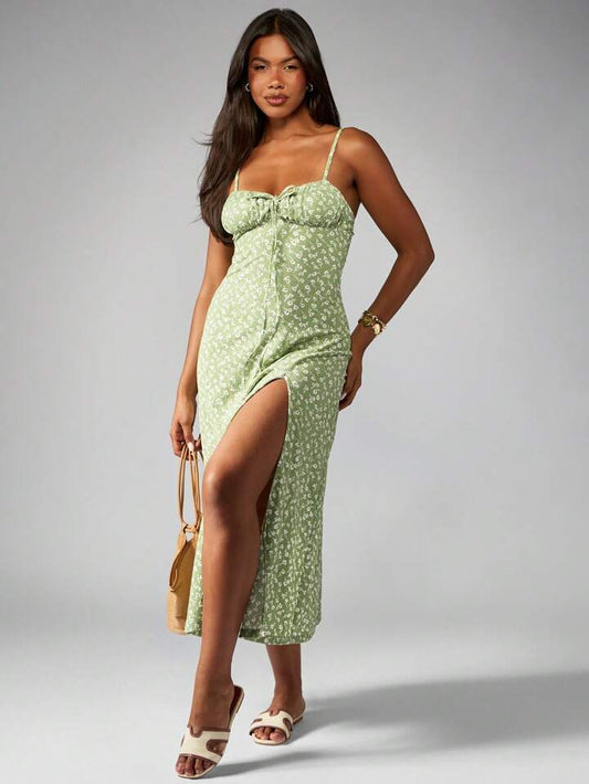 Floral print bustier midi in multi