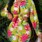 Floral printed long sleeve top & short set in multi