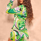 Floral printed shirt dress in green