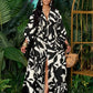 Floral printed v-neck long ruffle sleeve split thigh maxi in black
