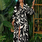 Floral printed v-neck long ruffle sleeve split thigh maxi in black