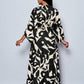 Floral printed v-neck long ruffle sleeve split thigh maxi in black