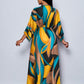 Floral printed v-neck long ruffle sleeve split thigh maxi in green