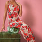 Floral print plisse strappy maxi dress in nude