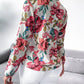 Floral print tie neck blouse in multi