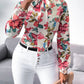 Floral print tie neck blouse in multi