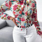 Floral print tie neck blouse in multi