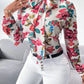 Floral print tie neck blouse in multi